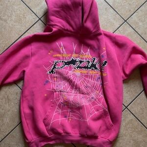 Pink Kids Hoodie with Spider Web Design